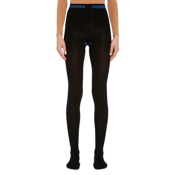 Maison Soksi electric blue black colorblock panel No Soul tights M-L - Picture 9 of 10
